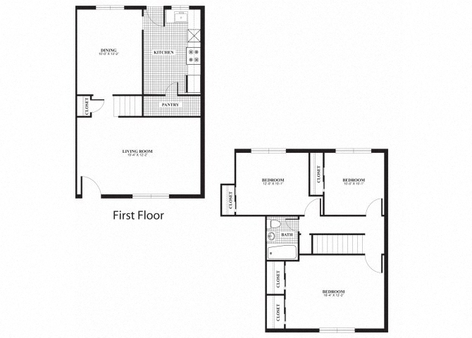 Floor plan for 3 beds, 1 bath, 1178 sqft