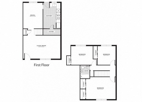Floor plan for 3 beds, 1 bath, 1178 sqft