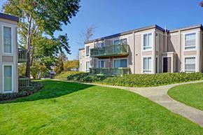 Richmond apartment for rent - Outside lawn and walkway at Baycliff Apartments in Richmond CA