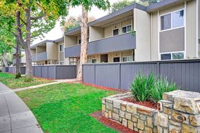 San Jose apartment for rent - Exterior view of patios at Trestles Apartments in San Jose CA