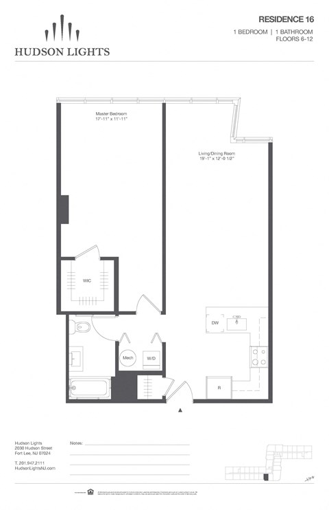 Floor plan for 1 bed, 1 bath, 825 sqft