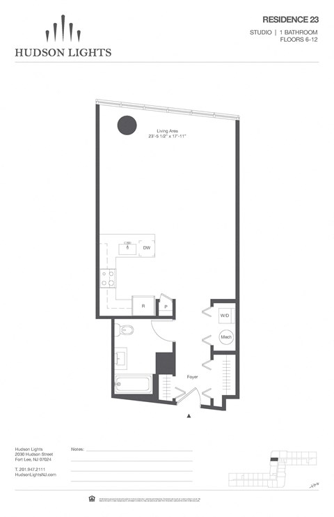 Floor plan for studio, 1 bath, 670 sqft