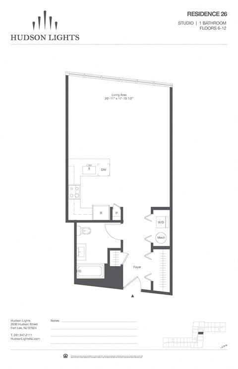 Floor plan for studio, 1 bath, 670 sqft