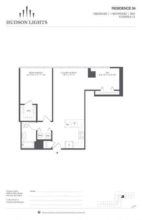 Floor plan for 1 bed, 1 bath, 950 sqft