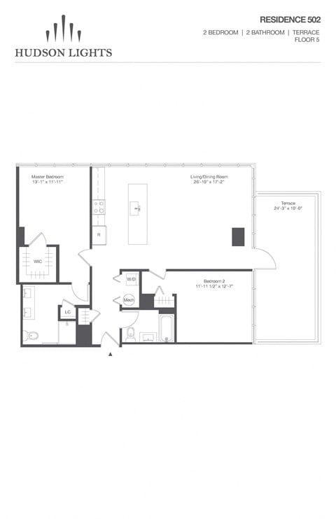 Floor plan for 2 beds, 2 baths, 1237 sqft