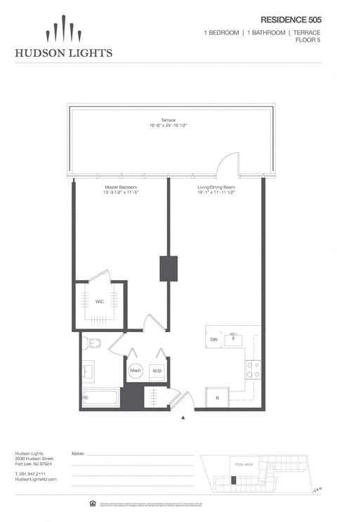 Floor plan for 1 bed, 1 bath, 760 sqft