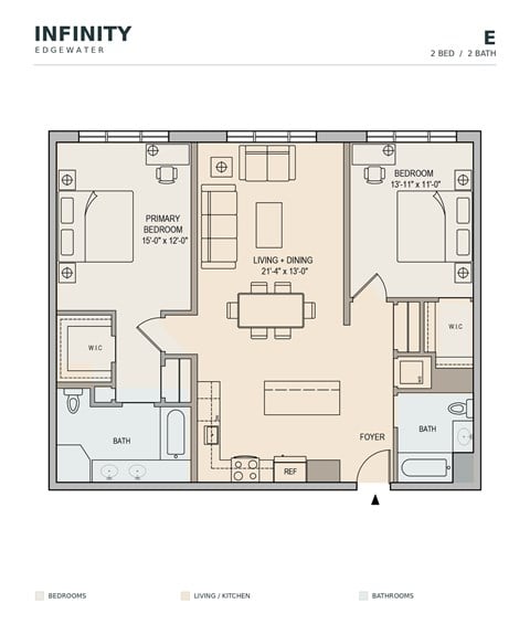 Floor plan for 2 beds, 2 baths, 1198 sqft