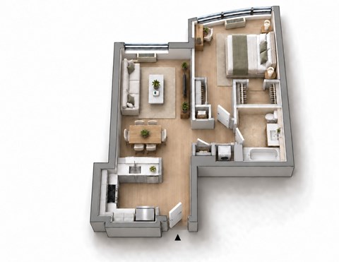 Floor plan for 1 bed, 1 bath, 780 sqft