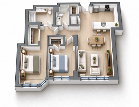 Floor plan for 2 beds, 2 baths, 1060 sqft
