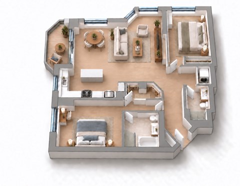 Floor plan for 2 beds, 2 baths, 1225 sqft
