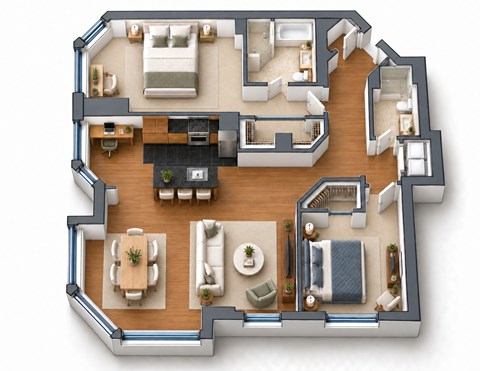 Floor plan for 2 beds, 2 baths, 1335 sqft