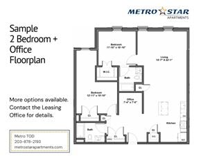 Milford apartment for rent - A floor plan for a 2 bedroom plus office apartment from Metro Star Apartments.