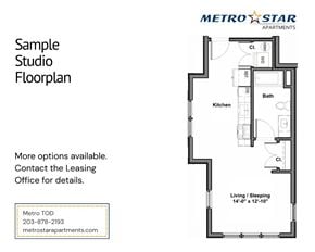 Milford apartment for rent - A floor plan for a studio apartment is shown for Metro Star Apartments.