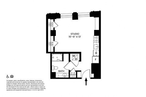 Floor plan for studio, 1 bath, 418 sqft