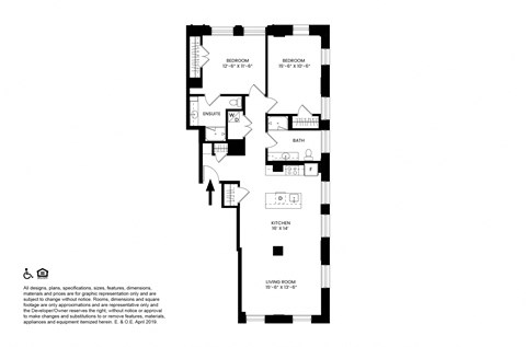 Floor plan for 2 beds, 2 baths, 1181 sqft