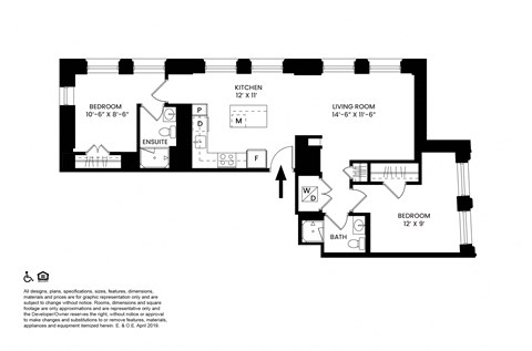 Floor plan for 2 beds, 2 baths, 871 sqft