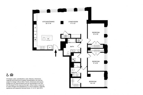 Floor plan for 3 beds, 2 baths, 1396 sqft