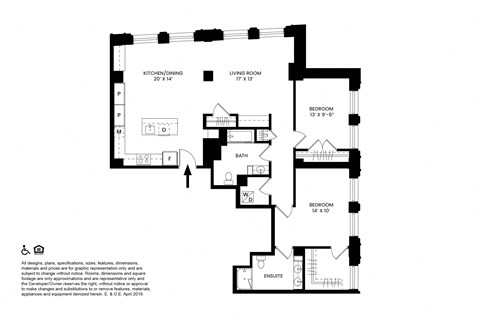 Floor plan for 2 beds, 2 baths, 1396 sqft