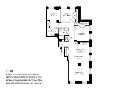 Floor plan for 3 beds, 2 baths, 1207 sqft