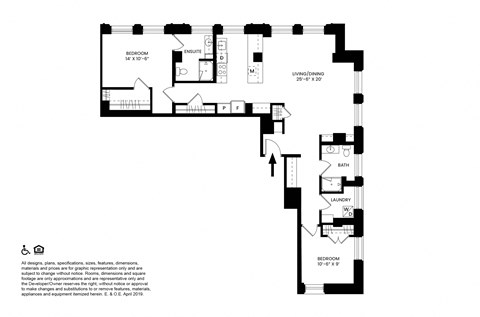 Floor plan for 2 beds, 2 baths, 1246 sqft