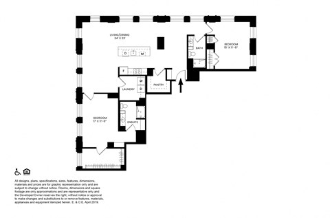 Floor plan for 2 beds, 2 baths, 1527 sqft