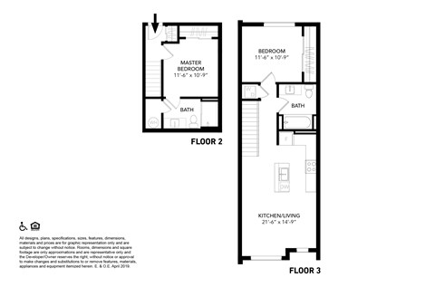 Floor plan for 2 beds, 2 baths, 930 sqft