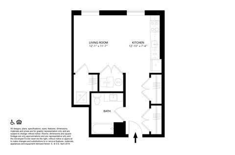 Floor plan for studio, 1 bath, 518 sqft