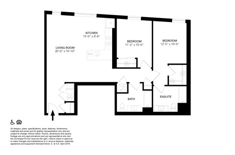 Floor plan for 2 beds, 2 baths, 1125 sqft