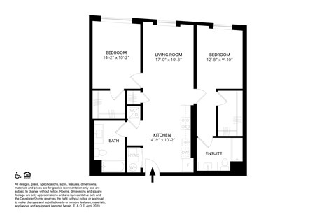 Floor plan for 2 beds, 2 baths, 1016 sqft