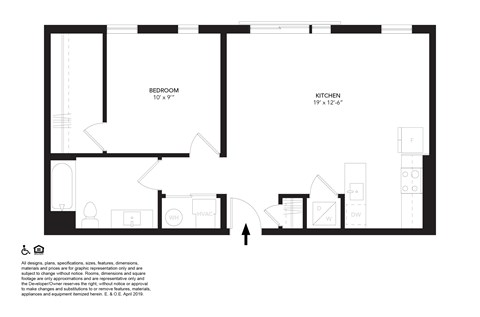 Floor plan for 1 bed, 1 bath, 703 sqft