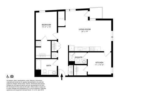 Floor plan for 2 beds, 2 baths, 1020 sqft