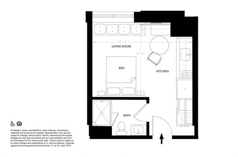 Floor plan for studio, 1 bath, 249 sqft