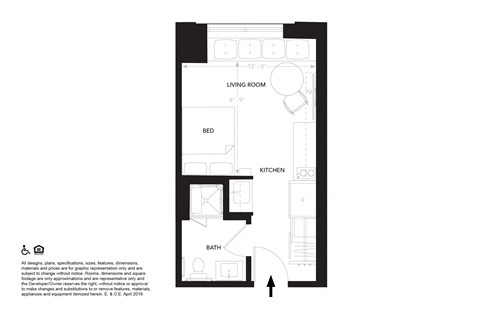 Floor plan for studio, 1 bath, 279 sqft