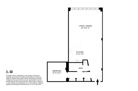 Floor plan for 1 bed, 1 bath, 1160 sqft