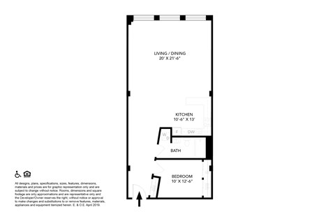 Floor plan for 1 bed, 1 bath, 1010 sqft