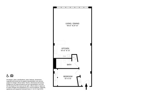Floor plan for 1 bed, 1 bath, 920 sqft