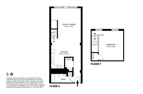 Floor plan for 1 bed, 1 bath, 1075 sqft