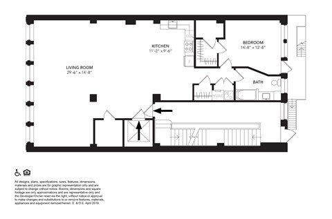 Floor plan for 1 bed, 1 bath, 1368 sqft