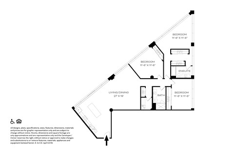 Floor plan for 3 beds, 2 baths, 1652 sqft