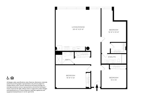 Floor plan for 3 beds, 2 baths, 1446 sqft