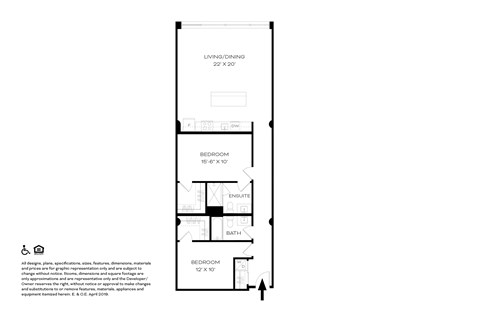 Floor plan for 2 beds, 2 baths, 1120 sqft