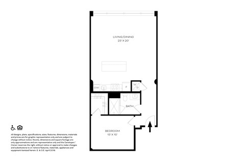 Floor plan for 1 bed, 1 bath, 780 sqft