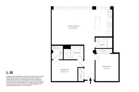 Floor plan for 2 beds, 2 baths, 979 sqft
