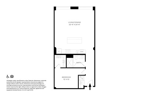 Floor plan for 1 bed, 1 bath, 830 sqft