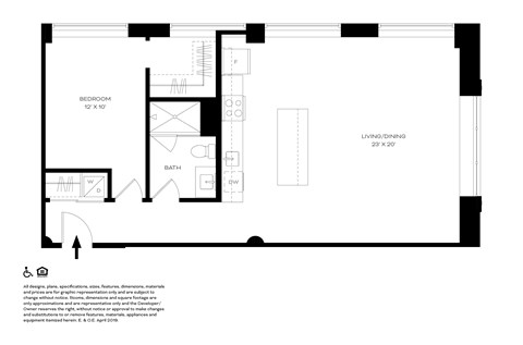 Floor plan for 1 bed, 1 bath, 814 sqft