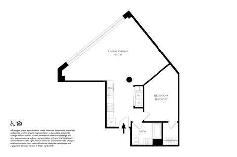 Floor plan for 1 bed, 1 bath, 786 sqft