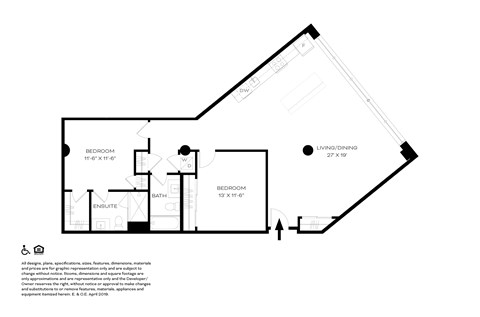 Floor plan for 2 beds, 2 baths, 1163 sqft