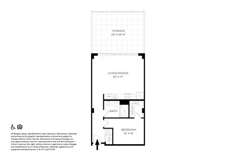 Floor plan for 1 bed, 1 bath, 680 sqft