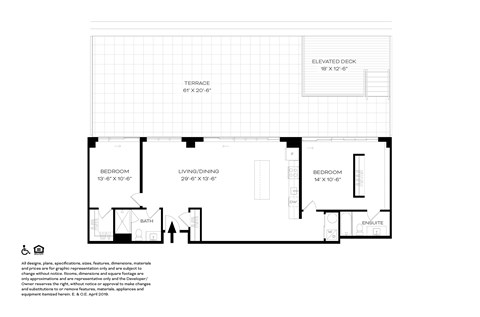 Floor plan for 2 beds, 2 baths, 1106 sqft