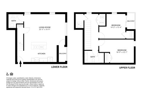 Floor plan for 2 beds, 1.5 baths, 1154 sqft